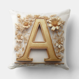Eleganter goldener Buchstabe A mit zarten Blumen Kissen
