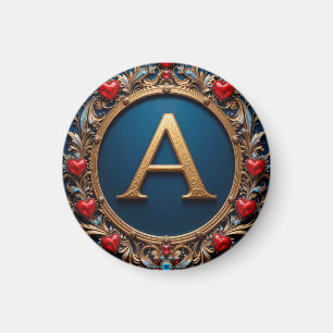 Eleganter goldener Buchstabe A, umgeben von Herzen Magnet