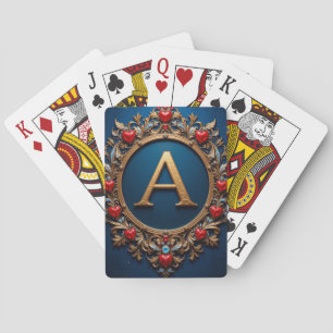 Eleganter goldener Buchstabe A, umgeben von Herzen Spielkarten