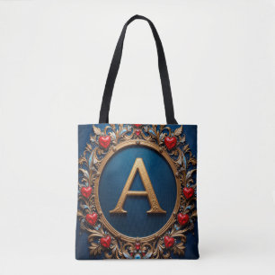 Eleganter goldener Buchstabe A, umgeben von Herzen Tasche