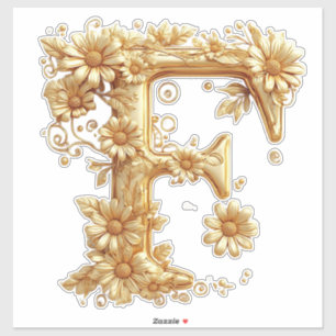 Eleganter goldener Buchstabe F mit floralen Verzie Aufkleber