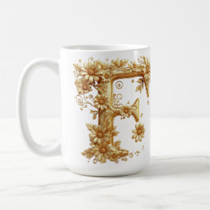 Eleganter goldener Buchstabe F mit floralen Verzie Kaffeetasse