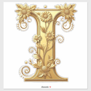 Eleganter goldener Buchstabe I mit floralen Verzie Aufkleber