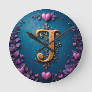 Eleganter goldener Buchstabe J, inspiriert von Lie Runde Wanduhr