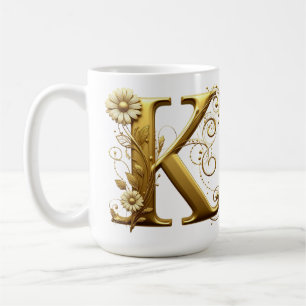 Eleganter goldener Buchstabe K mit floralen Verzie Kaffeetasse