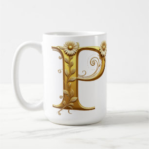 Eleganter goldener Buchstabe P mit floralen Verzie Kaffeetasse