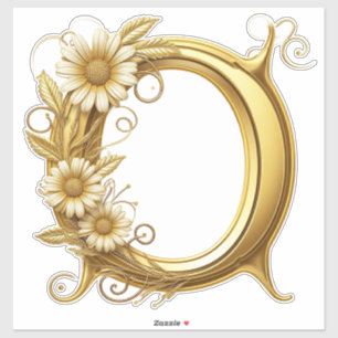 Eleganter goldener Buchstabe Q mit floralen Verzie Aufkleber