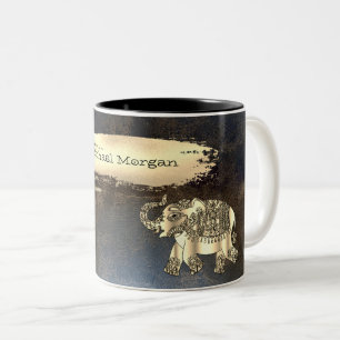 Eleganter Goldener Elefant,Pinselstrich,Leder Opti Zweifarbige Tasse