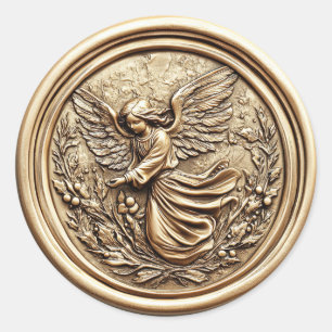 Eleganter Goldener Engel Christlicher Weihnachtsur Runder Aufkleber