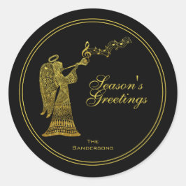 Eleganter Goldener Engel zu Schwarzen Weihnachten Runder Aufkleber