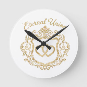 Eleganter Goldener Ewiger Union Hochzeitskamm Ve Runde Wanduhr