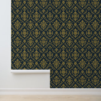 Eleganter goldener floraler Damast Tapete