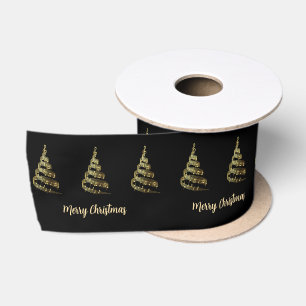 Eleganter goldener Frohe Weihnachten Baum Noten Satinband
