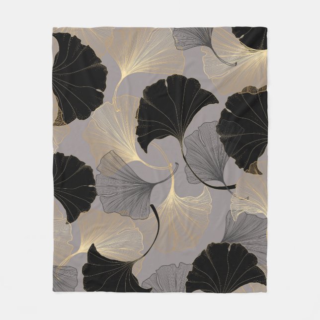 Eleganter goldener Ginkgo, Vintager Hintergrund. Fleecedecke (Vorderseite)