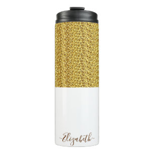 Eleganter goldener Glitter Monogramm-Name Thermosbecher