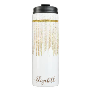 Eleganter goldener Glitter Monogramm-Name Thermosbecher