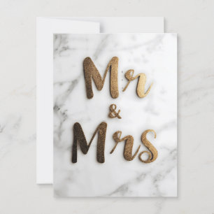 Eleganter goldener Glitter "Mr & Mrs" auf einer Ma Postkarte