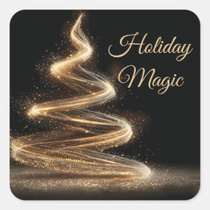 Eleganter goldener Glitter-Spiral-Weihnachtsbaum Quadratischer Aufkleber