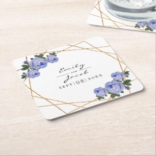 Eleganter Goldener Glitzer Geometric Blue Floral W Rechteckiger Pappuntersetzer