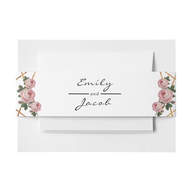 Eleganter Goldener Glitzer Geometrisches Rosa Blum Einladungsbanderole (Vorderseite Beispiel)