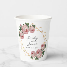 Eleganter Goldener Glitzer Geometrisches Rosa Blum Pappbecher