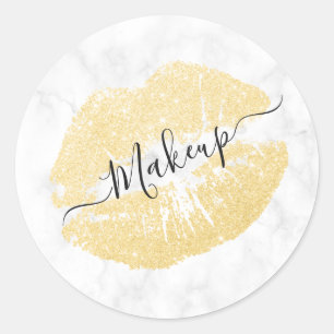 Eleganter, goldener Glitzer Lippen, weißer Marmor Runder Aufkleber