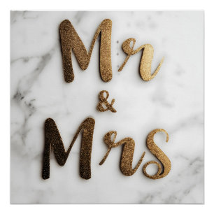Eleganter Goldener Glitzer "Mr & Mrs." auf einem M Poster