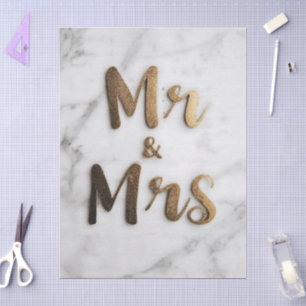Eleganter Goldener Glitzer "Mr & Mrs." auf einem M Seidenpapier