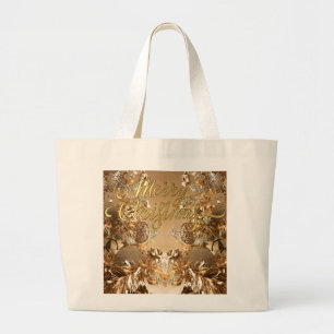 Eleganter Goldener Glitzer Snowflakes Frohe Weihna Jumbo Stoffbeutel