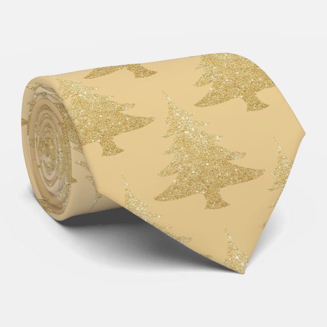 Eleganter goldener Glitzer Weihnachtsbaummuster Krawatte (Gerollt)