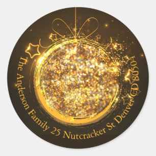 Eleganter goldener Glitzer Weihnachtskugel Runder Aufkleber