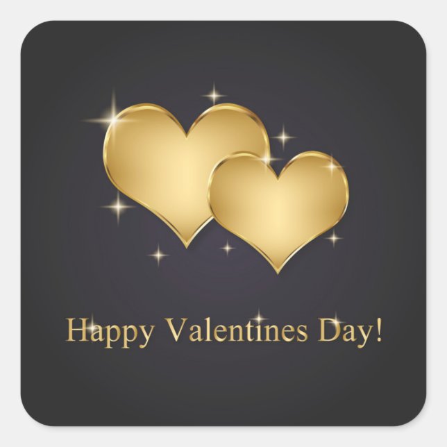 Eleganter Goldener Herzname - Valentinstag Quadratischer Aufkleber (Vorderseite)