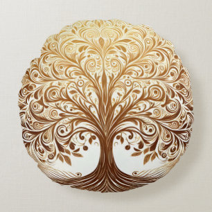 Eleganter goldener Lebensbaum Spiritual Zen Rundes Kissen