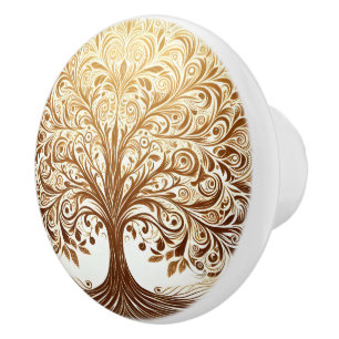 Eleganter goldener Lebensbaum, spirituelles Zen Keramikknauf