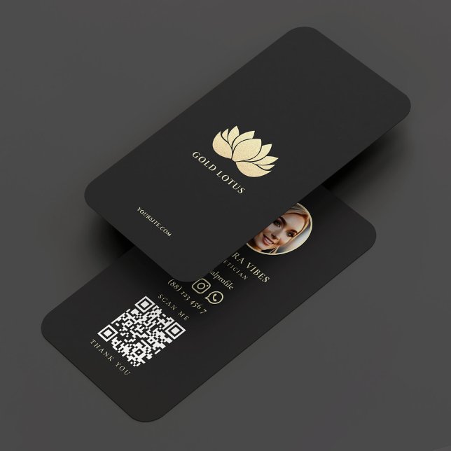 Eleganter Goldener Lotus Wellness Holistic Therapi Visitenkarte (Elegant Gold Lotus Wellness Esthetician Therapist Business Card
)