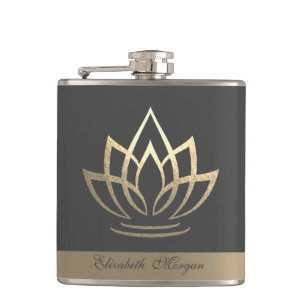 Eleganter Goldener Lotus, Yoga  Flachmann