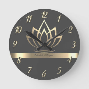 Eleganter Goldener Lotus, Yoga Runde Wanduhr