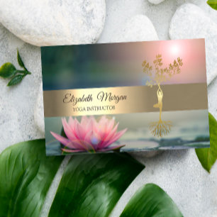 Eleganter Goldener Lotus-Yogabaum Visitenkarte