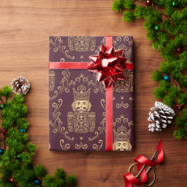 Eleganter goldener Nussknacker-Christmas-Damaskus Geschenkpapier