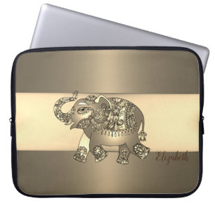 Eleganter goldener Paisley-Elefant - Personalisier Laptopschutzhülle