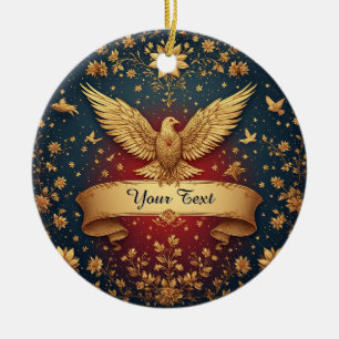 Eleganter Goldener Phönix-Rahmen mit floralen Moti Keramik Ornament