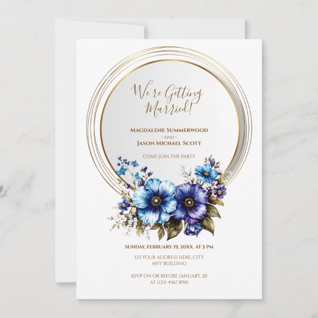 Eleganter goldener Rahmen Lila Blüte Einladung (Vorderseite)