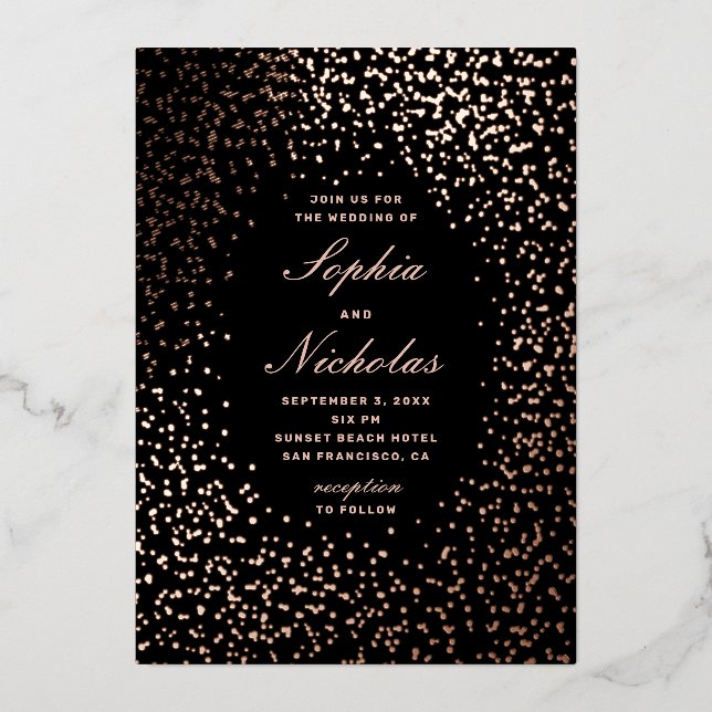 Eleganter goldener schwarzer Polka ist eine modern Folieneinladung (Vorderseite)