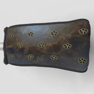 Eleganter Goldener Shamrock, Kleeblätter, Leder-Lo Golf Headcover