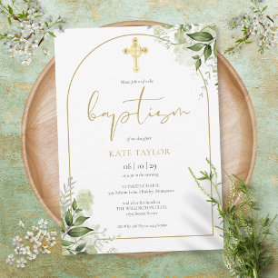 Eleganter goldener Torbogen Grün Floral Foliage Ta Einladung