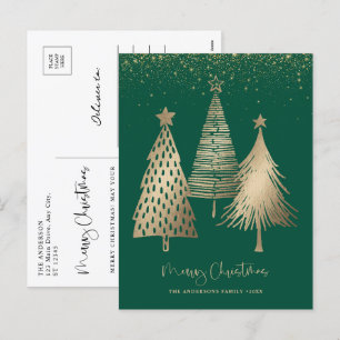 Eleganter Goldener Tree Glitzer Schnee Feiertagspostkarte