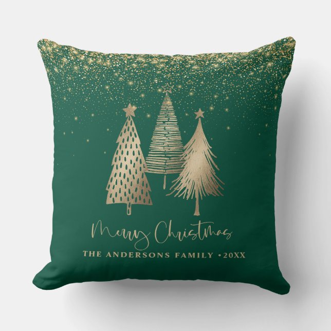 Eleganter Goldener Tree Glitzer Schnee Kissen (Vorderseite)