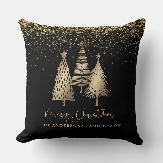 Eleganter Goldener Tree Glitzer Schnee Kissen (Vorderseite)