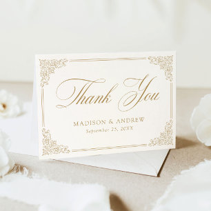 Eleganter goldener Vintage-Rahmen Hochzeit Dankeskarte