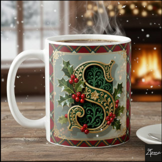 Eleganter goldener Weihnachtsanfangsbuchstabe S Kaffeetasse